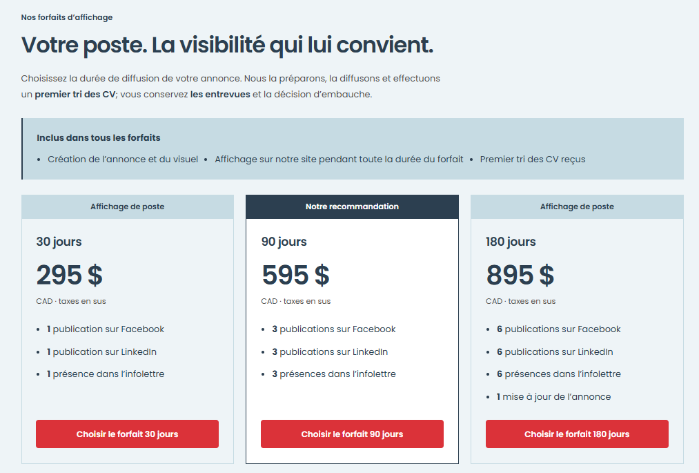 Forfaits 30 jours à 295 $, 90 jours à 595 $ et 180 jours à 895 $, avant taxes.